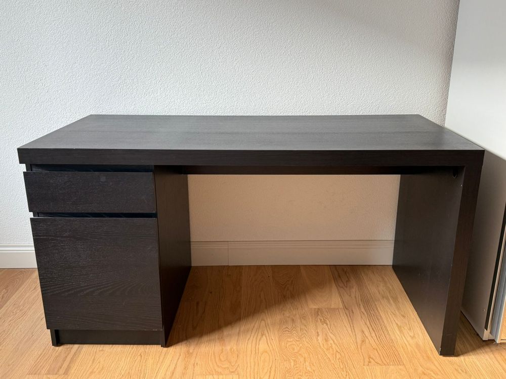 IKEA Schreibtisch MALM mit Schublade Tür Schwarz (Usato) a