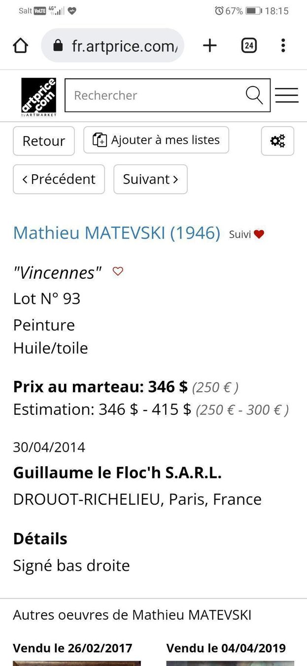 Dipinti: MATHIEU MATEVSKI (1946) Signé et daté – Usato da Genève venduto da Qanil77 6