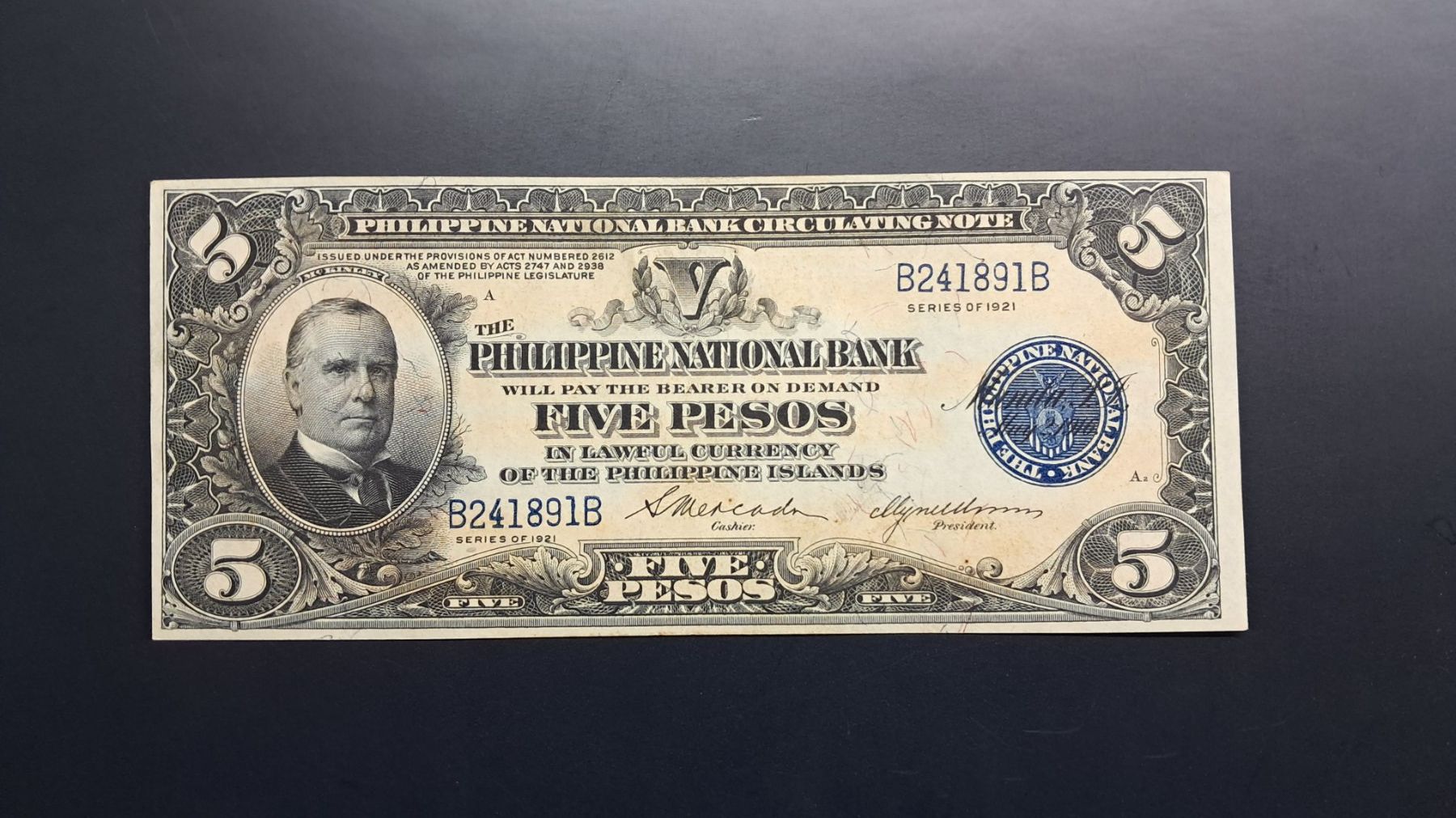 Banconote: Philippinen 5 Pesos 1921 Unc – Nuovo e nell'imballaggio originale da Lufingen venduto da E-Auktion