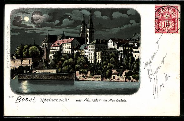 Cartes postales: Litho Basel, Basel, Rheinansicht mit M – D'occasion à Berlin par bartko-reher