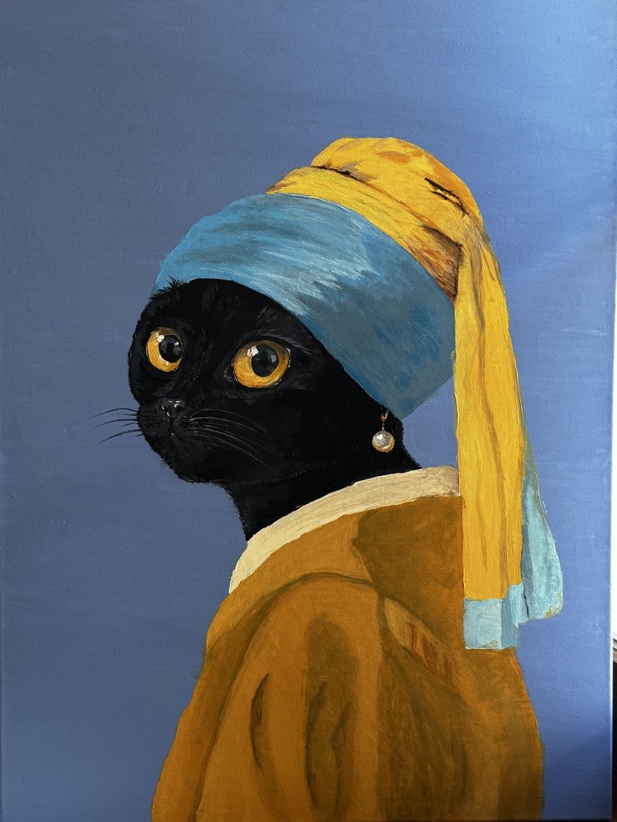 Gemälde: Gemälde Katze mit Perlenohrring Grösse 60x80 cm Unikat – Neu (gemäss Beschreibung) aus Winterthur von sba_fgt5