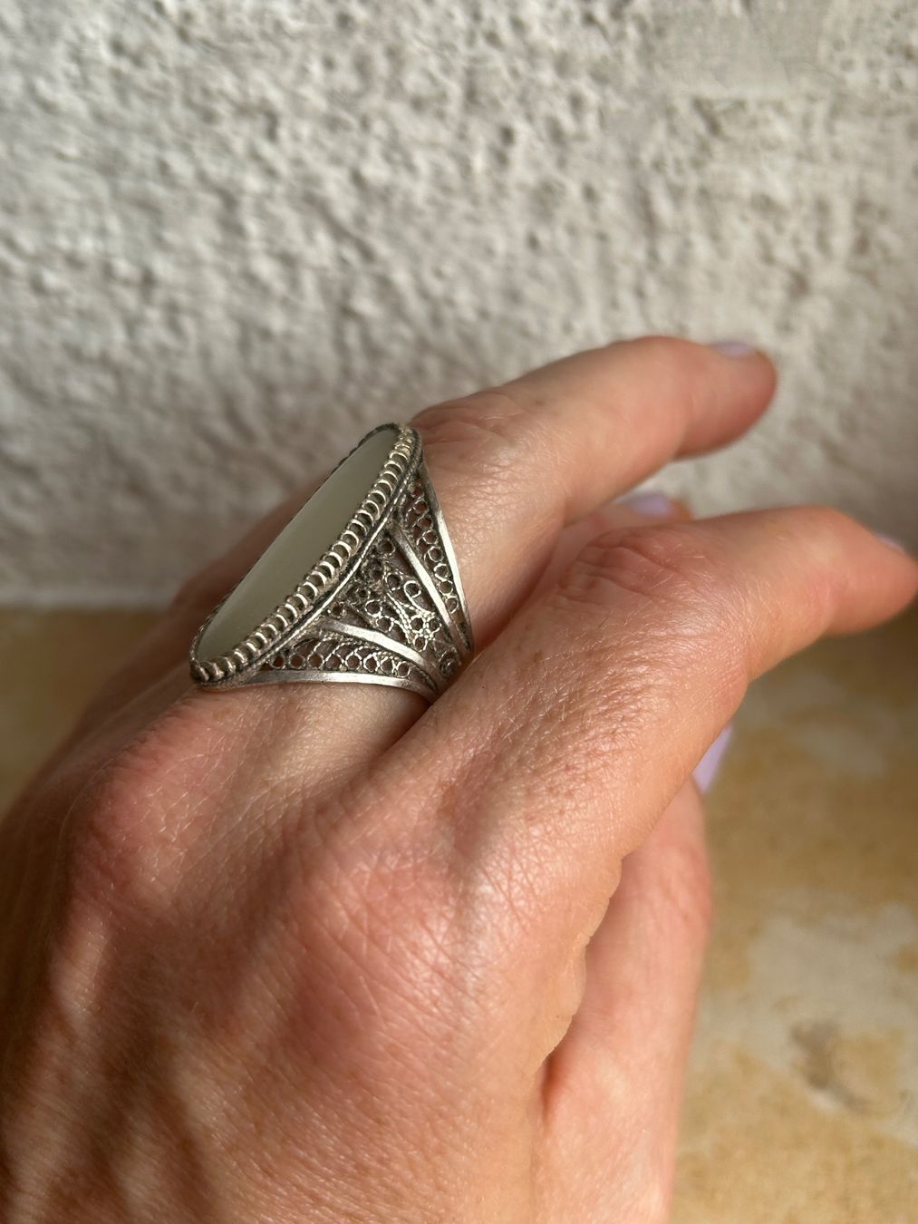 Anelli: Vintage Ring mit Mondstein, 925er Silber, filigran – Usato da Basel venduto da bellespirit 3