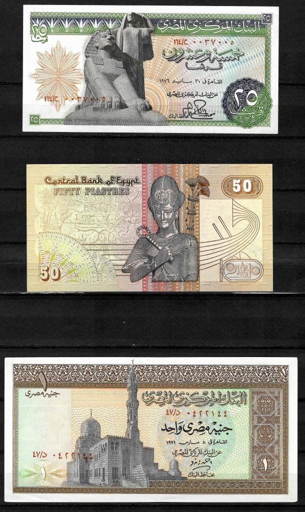 Billets de banque: 1970-1983 Egypt 25 + 50 + 1Pound – Neuf (Voir description) à Sorengo par eme_wk9w