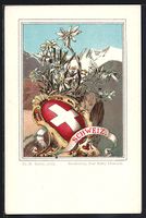 Litho Schweiz, Wappen und Edelweiss vor 