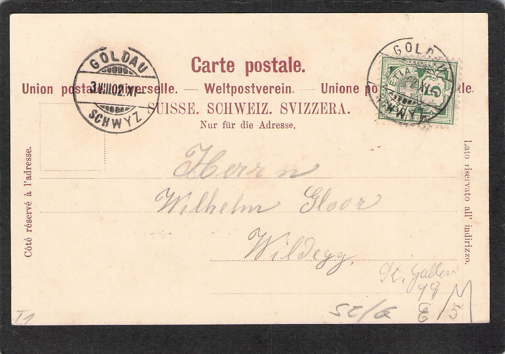 Cartoline postali: ^Goldau,Hotel Central Litho , 1902 – Usato da Reichenburg venduto da Pipo-67 1