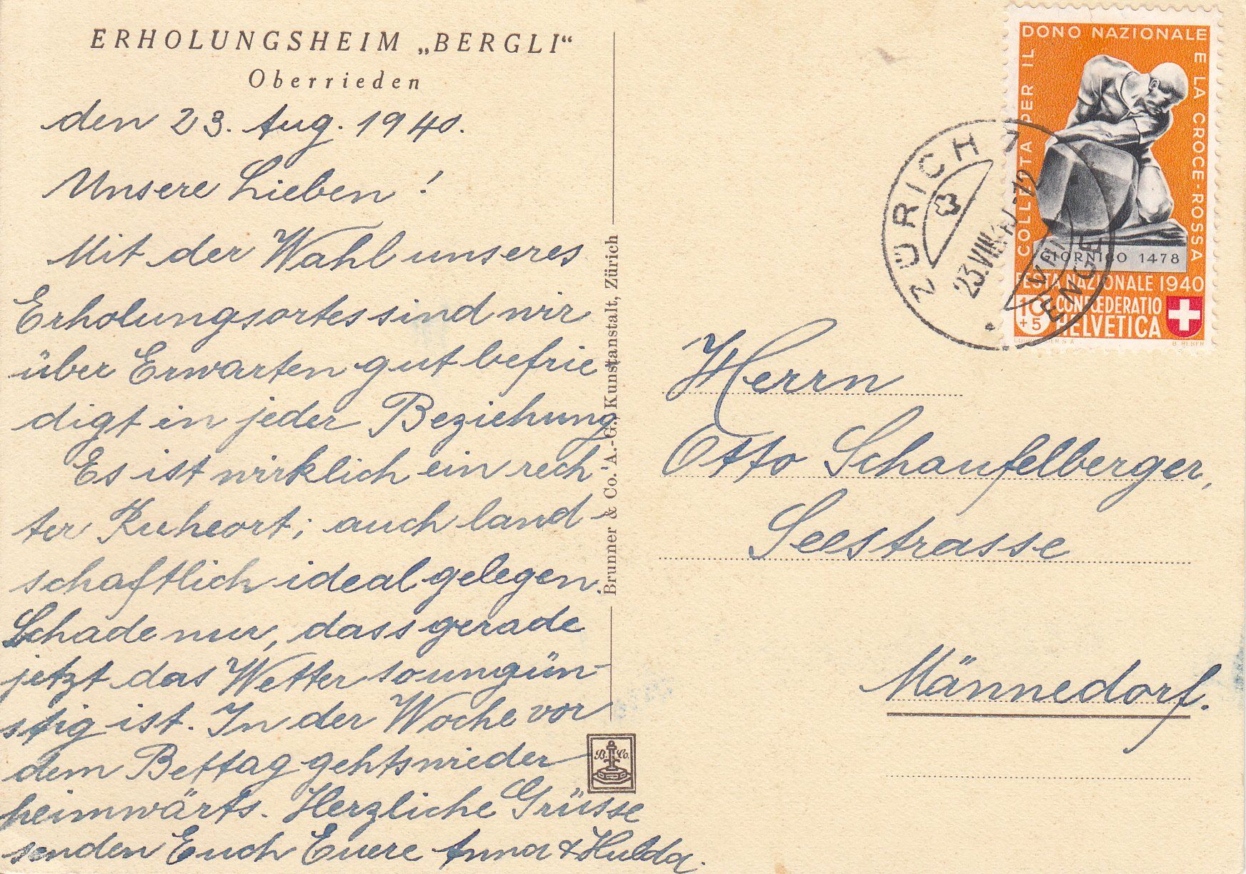 Ansichtskarten: Oberrieden Bergli 1940 – Gebraucht aus Bürglen TG von StampGraf 1