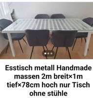 Esstisch Metall weiss Glasplatte 200x100cm Handmade