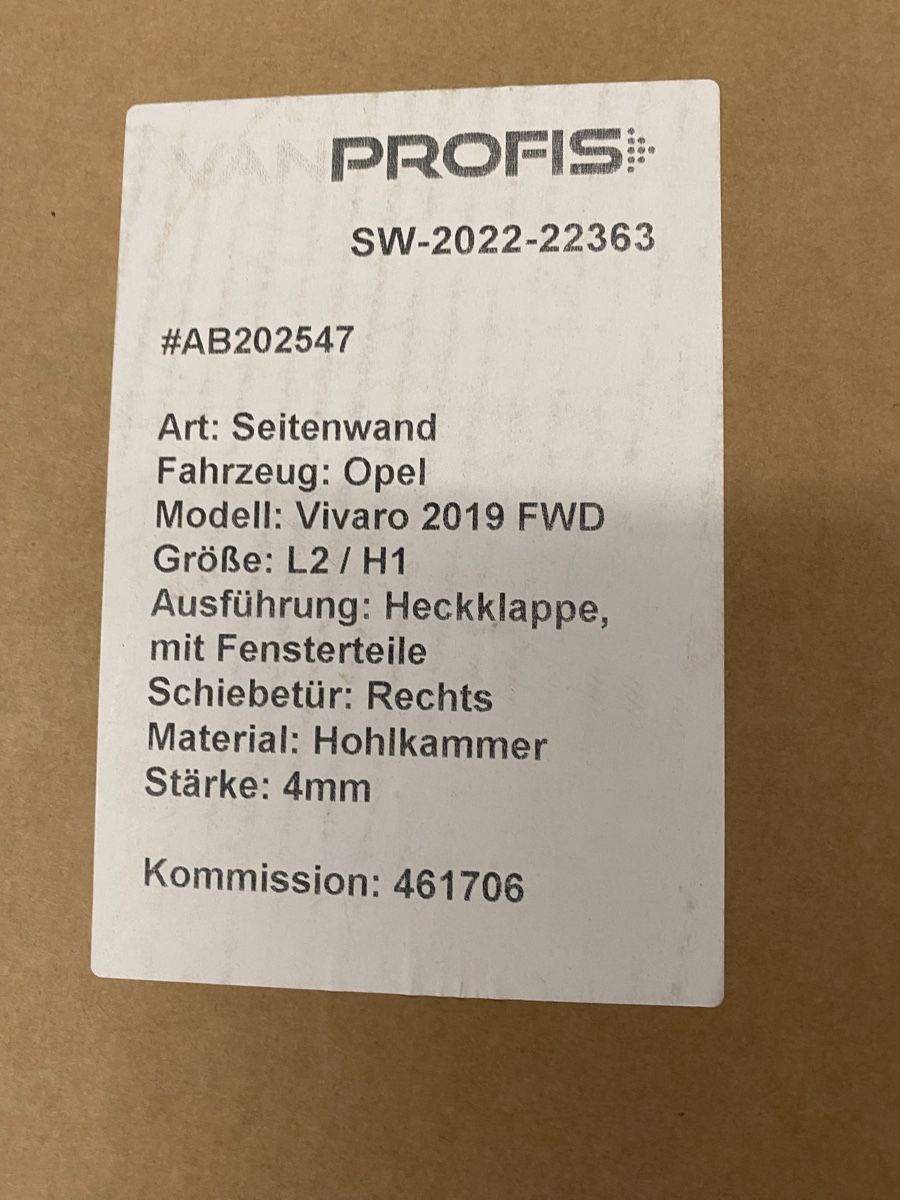 Opel Tutti i ricambio: Seitenwand Opel Vivaro L2/H1 – Nuovo e nell'imballaggio originale da Hägglingen venduto da Karin0802 1