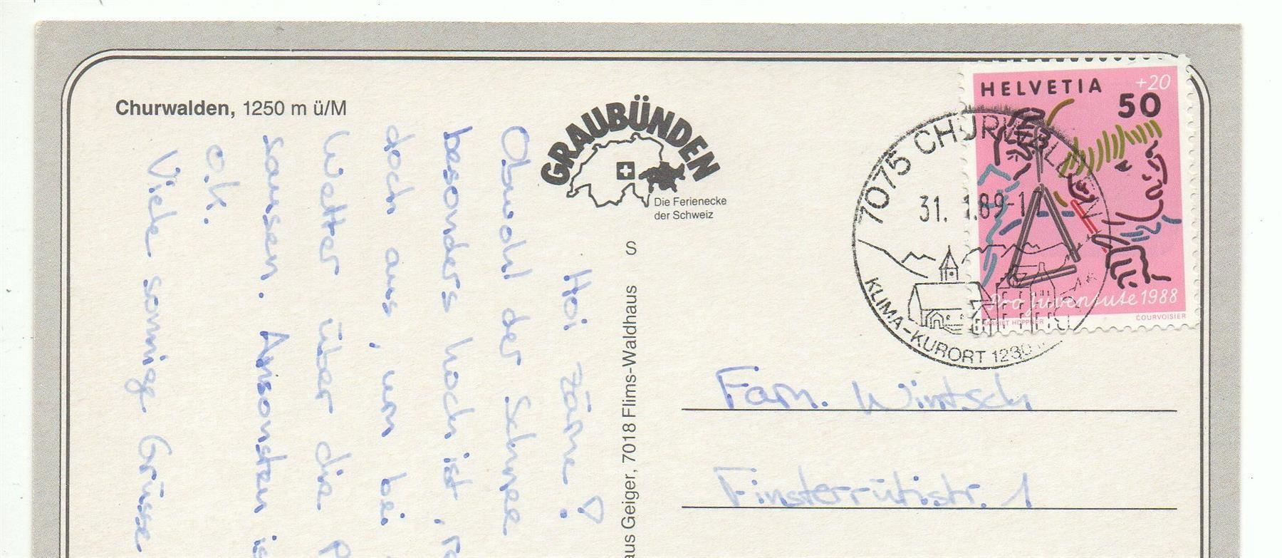 Cartes postales: Gruss aus CHURWALDEN Skifahrer – D'occasion à Jona par philajona 1