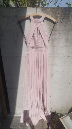 Neckholder Maxikleid Plissee in zartem Hellrosa Altrosa
