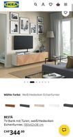 BESTÅ TV-Bank mit Türen, weiss/Eichenfurnier, 180cm