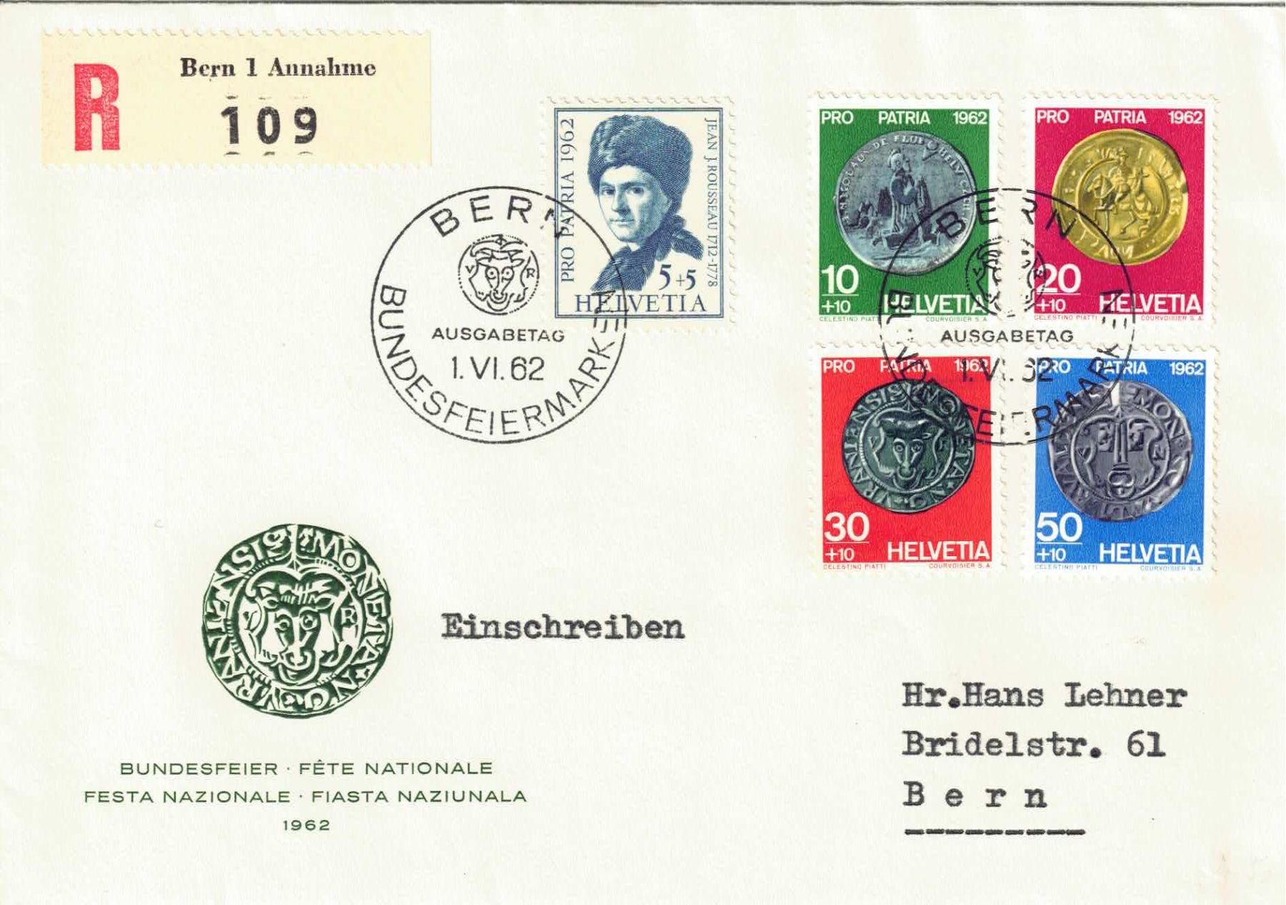 Tutti i francobolli: Pro Patria 1962 FDC – Usato da Olten venduto da Pjotr8