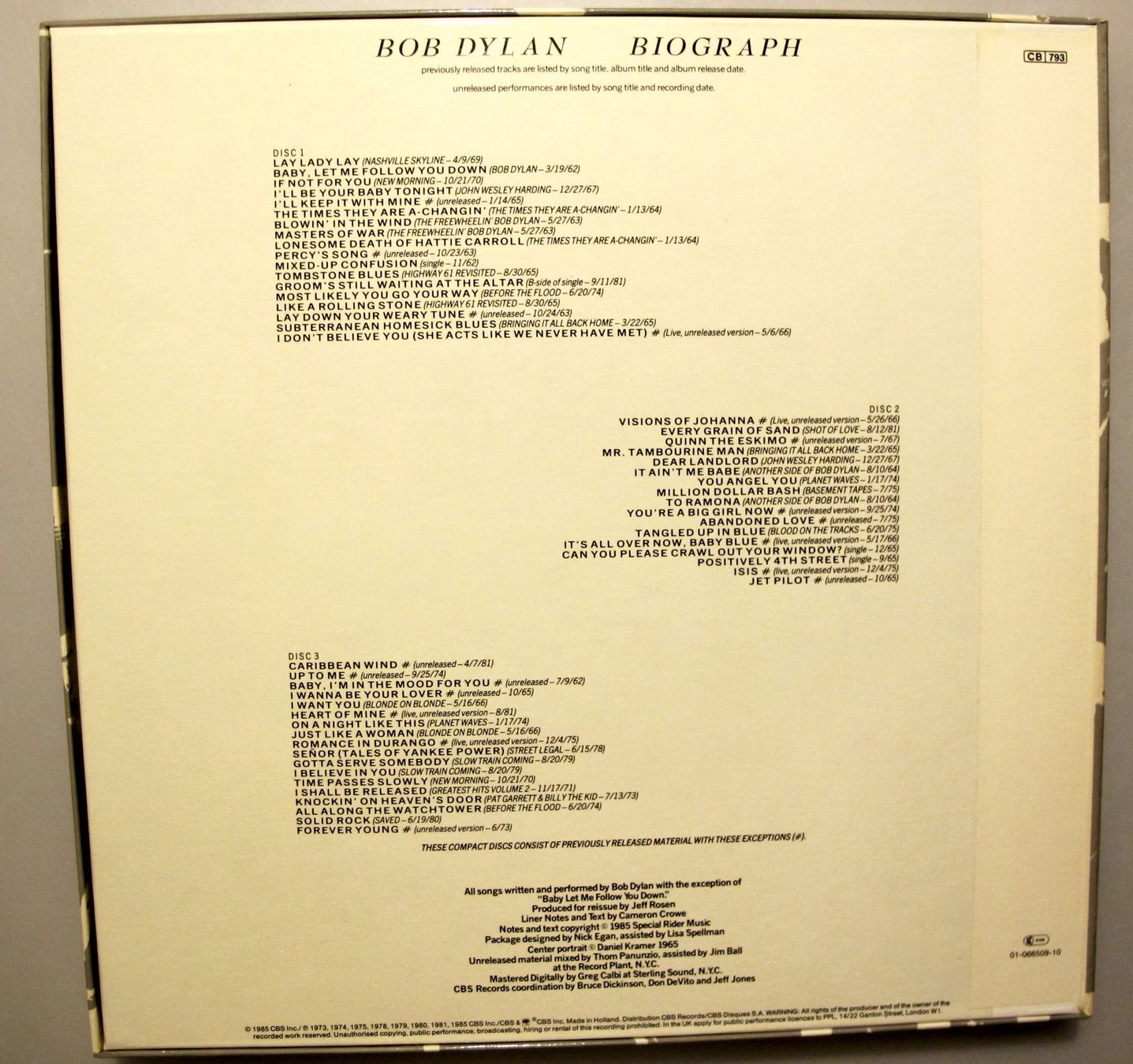CD: Bob Dylan Biograph Deluxe Edition 3 CD Box Set – Usato da Reinach AG venduto da Yaris6 3