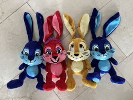 vier Plüschhasen Osterhasen Hasen Migros verwandelbar in Ei