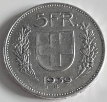 5 Franken-Münze 1939, sehr selten, für Sammler!