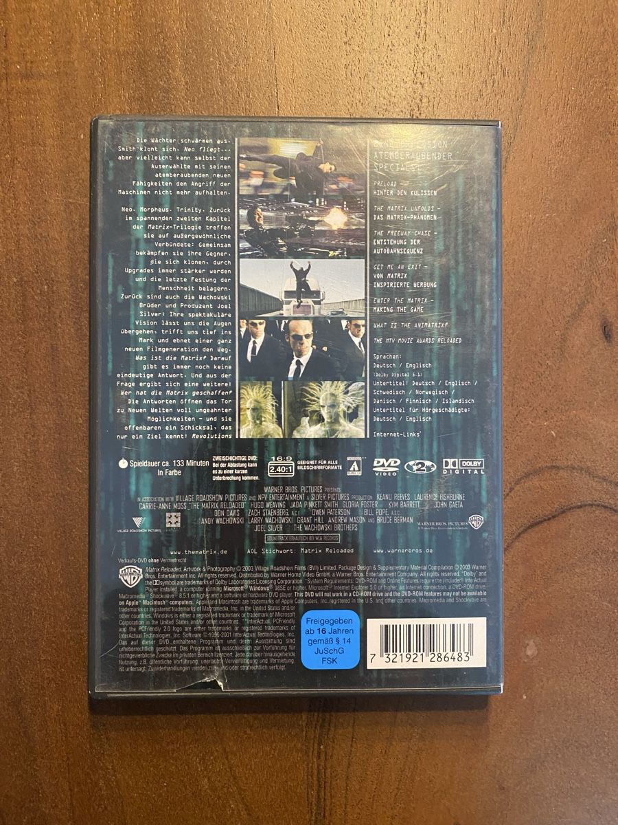 Tutti i DVDs: Matrix Reloaded DVD – Usato da Thunstetten venduto da Virus_33 3