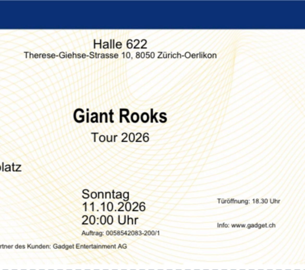 Biglietti: 2 Tickets Giant Rooks Konzert – Nuovo (secondo la descrizione) da Bern venduto da fab_7n2t