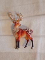 Brosche Hirsch goldfarben mit Strasssteinen neu