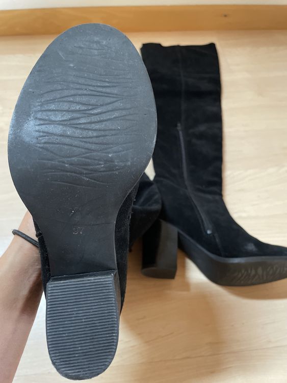 Schwarze Wildleder Overknee-Stiefel Gr. 37 3