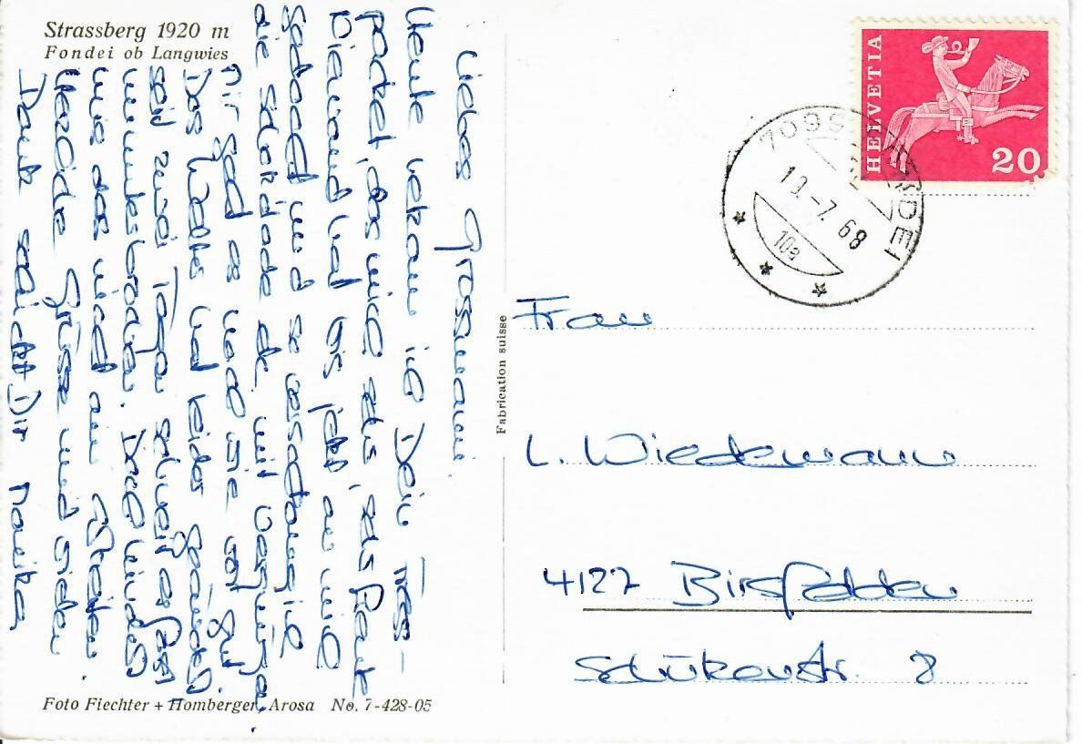 Cartoline postali: Strassberg - Fondei ob Langwies – Usato da Hochdorf venduto da Ziegel-16 1