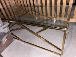 Couchtisch Glastisch goldenes Metall