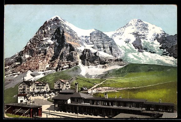 Cartes postales: AK Kleine Scheidegg, Ortsansicht mit Eiger und Mönch – D'occasion à Berlin par bartko-reher
