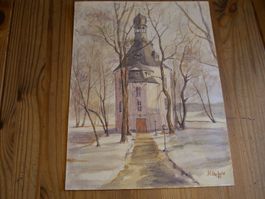 Aquarell "Kapelle Kauschwitz" Maritta Seybold, signiert 1997