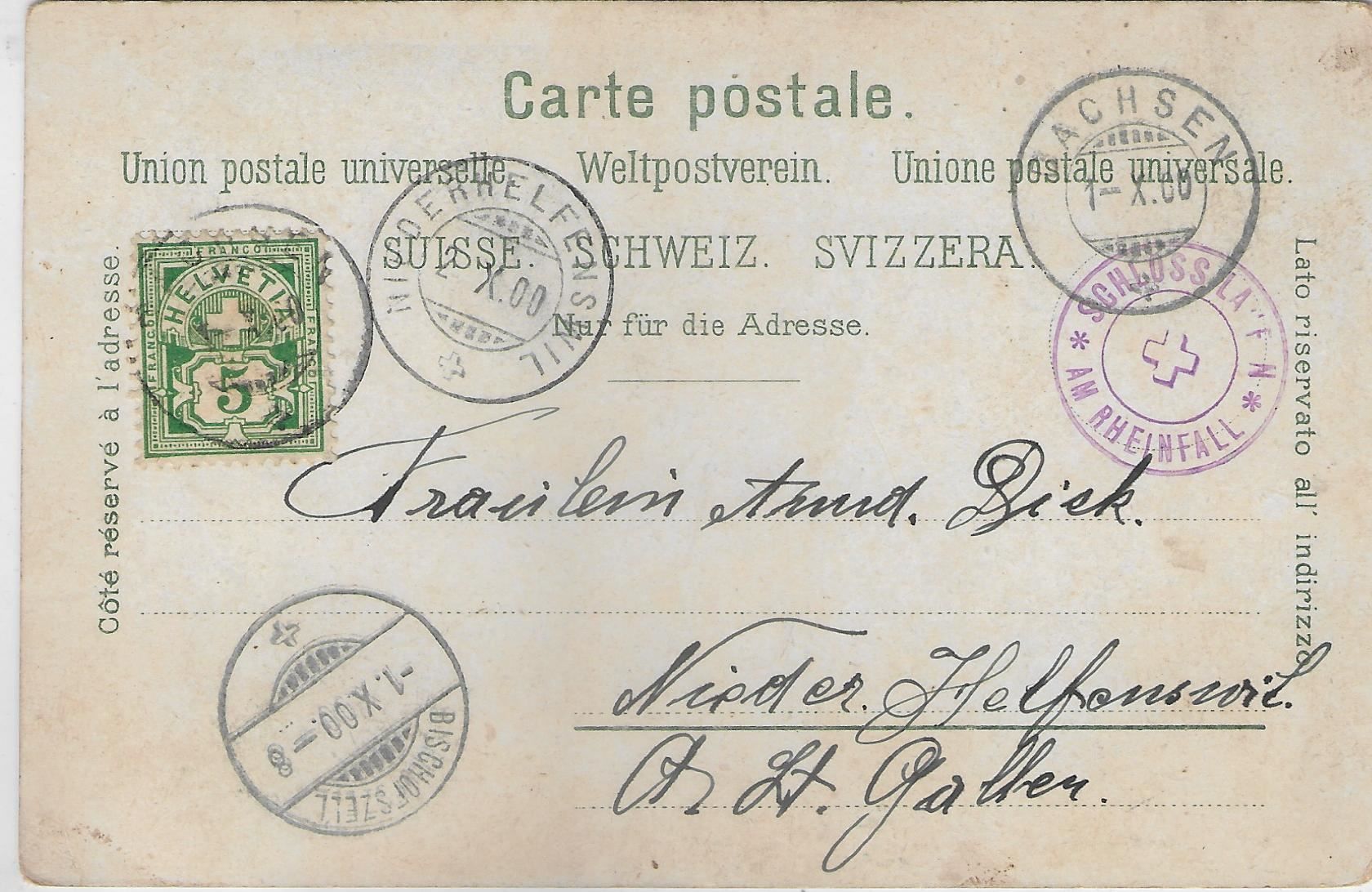 Cartoline postali: Gruss vom Rheinfall - Monschein – Usato da Ettingen venduto da Kartenplanet 1