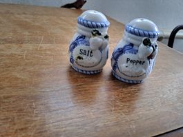 Salz- und Pfefferstreuer Set Keramik weiss-blau
