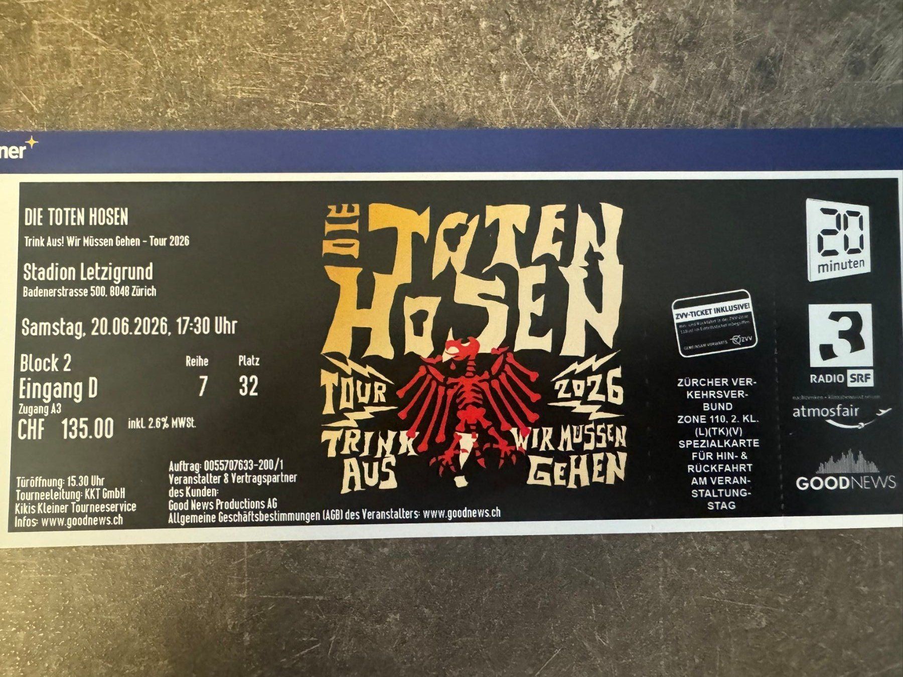 Tickets: Die Toten Hosen – Neu und originalverpackt aus Bülach von Boeser_wolf