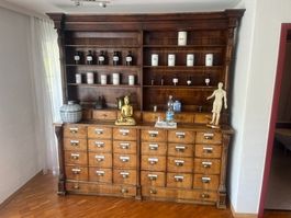 Apotheker Schrank  - antik - Email Schilder