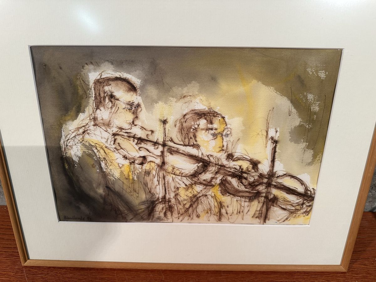Dipinti: Alan Harris, Seconds violons, Technique mixte 41/52 signé – Usato da Lausanne venduto da artnouveau04 1