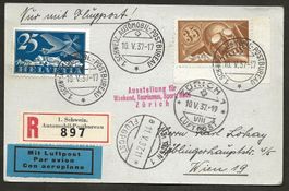 Flugpost Schweiz 1937 Zürich Wien Luftpost
