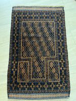 Orientteppich, Wolle, geometrisch, braun und blau