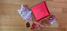 Deko Set in Rot Schale, Sand, Sterne, Herzen, Tropfen, Kugel