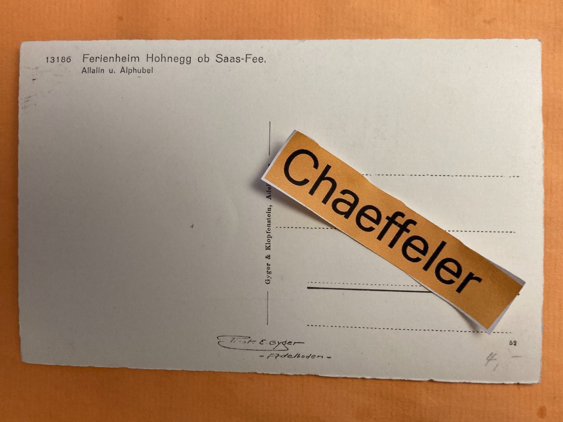Cartoline postali: Ferienheim Hohnegg ob Saas - Fee – Usato da Zürich venduto da Chaeffeler 1