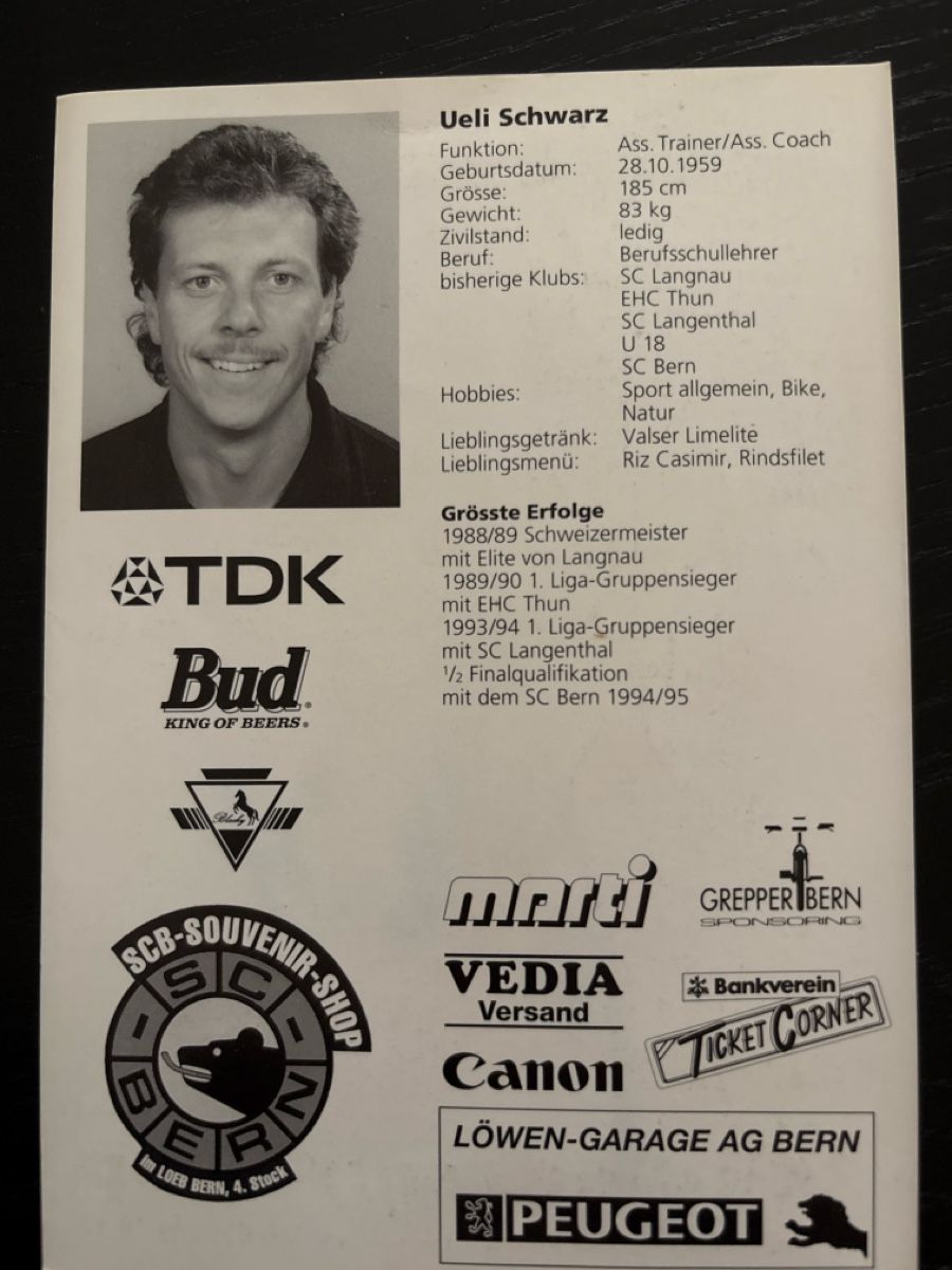 Autografi: SC Bern Autogrammkarte Ueli Schwarz – Usato da Uetendorf venduto da hoisle 1