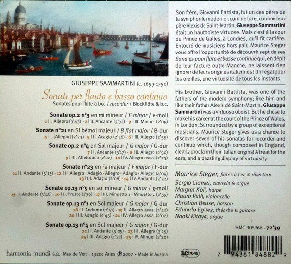 CD: Giuseppe Sammartini - Maurice Steger - Sonate per Flauto e.. – Usato da Unterbäch venduto da tuqsa 1