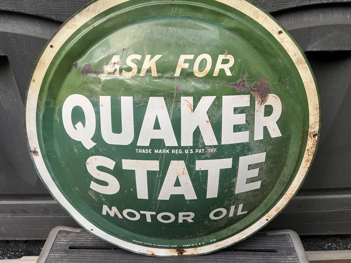 Insegne: Originales Quaker State Blechschild rund 60 cm – Usato da Mellingen venduto da Oelquelle