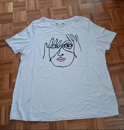 T-shirt blanc neuf Amy Vermont avec visage/T-Shirt weiss