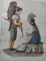 Käser, Dame in Bernertracht, anitkes  original Aquarell RAR!