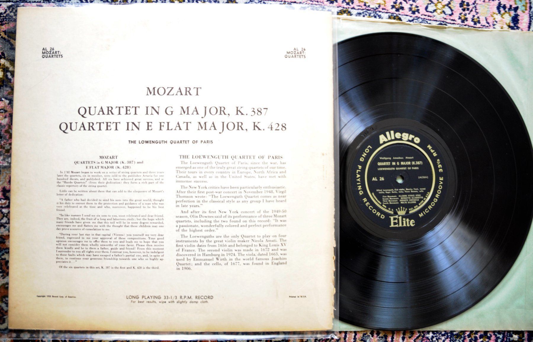 Dischi in vinile: Mozart Quartets The Lowenguth Quartet - Allegro Classics LP – Usato da Unterseen venduto da vinylmore 1