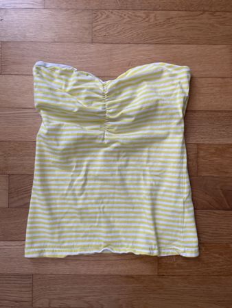 Sommerliches Bandeau Top Gelb-Weiss Gestreift, Grösse S
