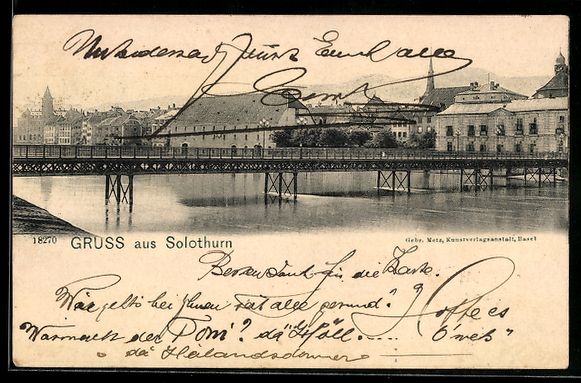 Cartoline postali: Solothurn, Fluss mit Brücke und Häuser – Usato da Berlin venduto da bartko-reher