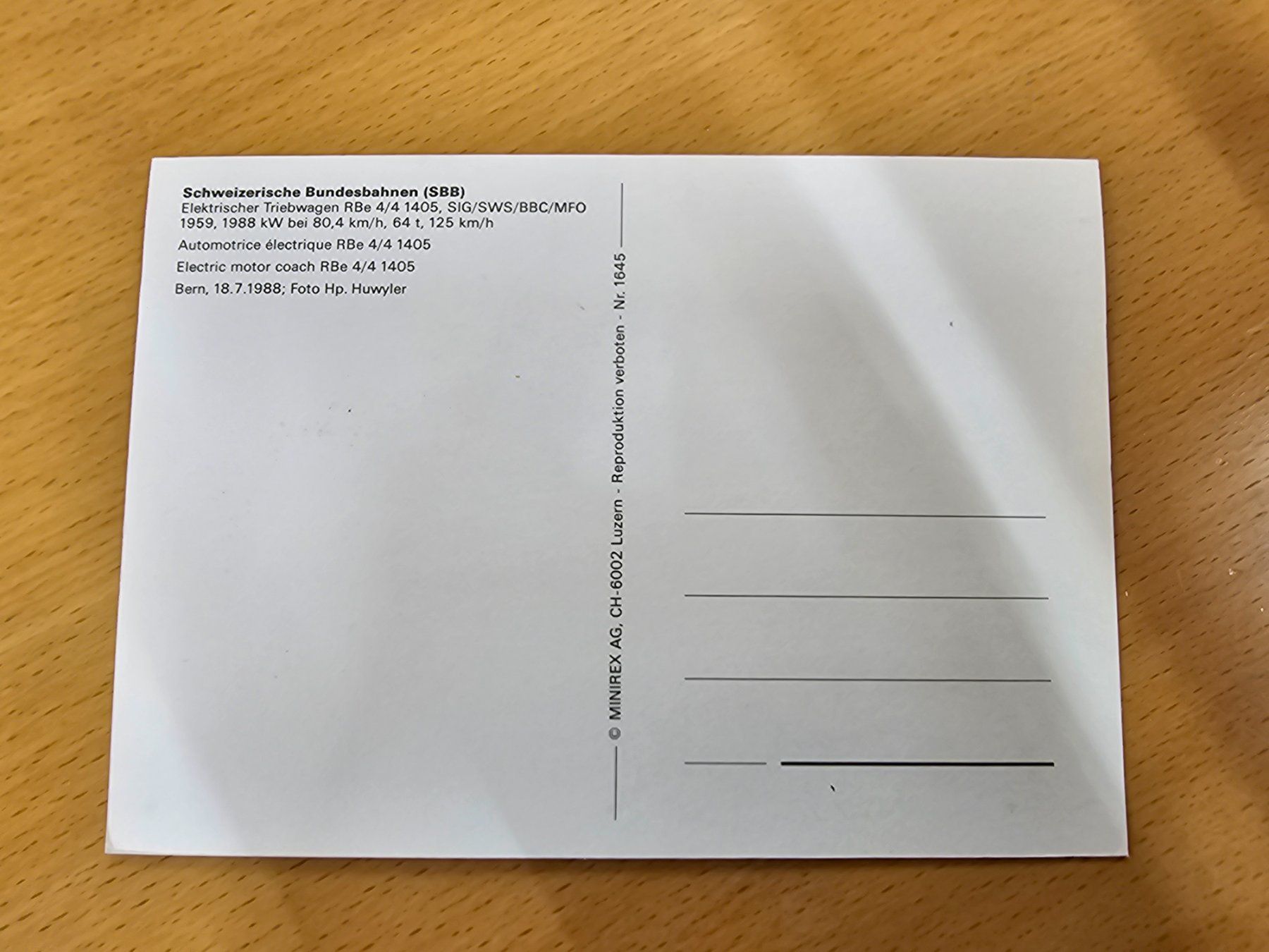 Cartoline postali: Postkarte SBB Triebwagen RBe 4/4 1405 – Nuovo (secondo la descrizione) da Matten venduto da MEFEZ 1