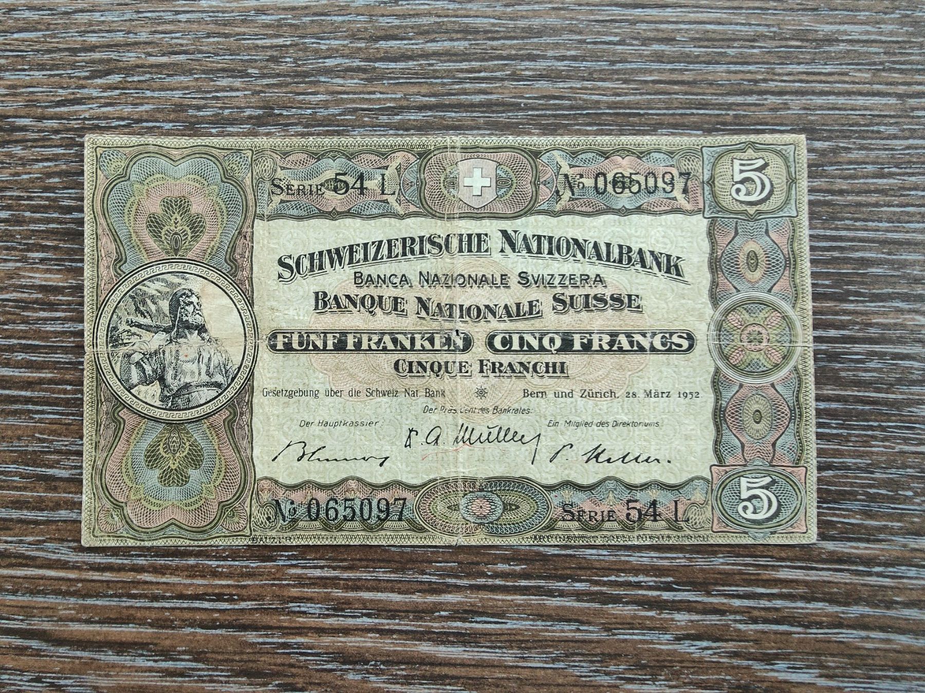 Banknoten: Schweiz 5 Franken 1952 !!!!!!! – Gebraucht aus Flaach von Lonzo99