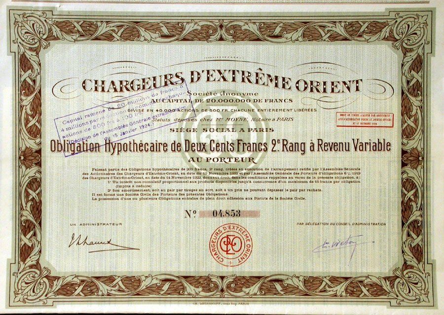 Dokumente: Chargeurs d'Extreme-Orient SA, Paris - 1922 – Gebraucht aus Solothurn von Sgasche