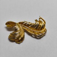 Broche Plume Vintage En Métal Doré Finition Texturée #C2