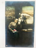 Fotopostkarte Mann mit Pferd Handkoloriert - um 1920 Antik