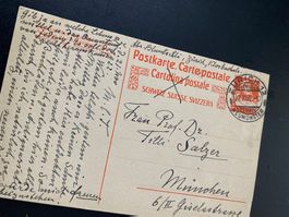 Postkarte 25 Tell rot  Aufdruck 1922 Zürich - München